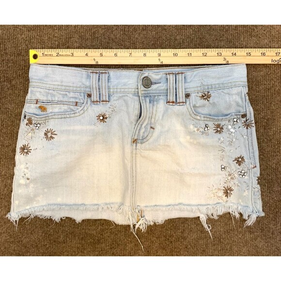 Abercrombie & Fitch Skirt Womens 0 Mini Embroidered Denim Crystal Vintage Y2K - Picture 1 of 5